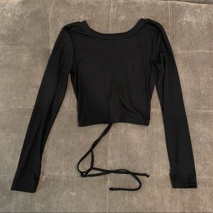 Black lace up back crop top